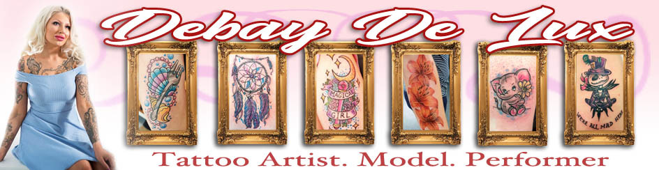 Banner for Debay Delux Tattoo Page with iamges of her tattoos